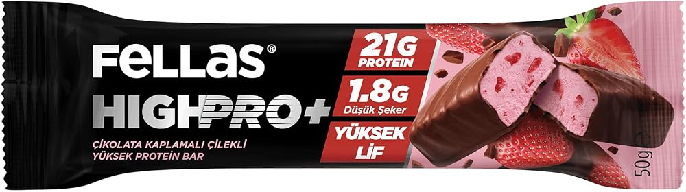 Fellas Çikolata Kaplı HighPro+ Protein Bar - Çilekli (50g)