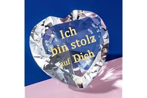 ERWEI Diamant Geschenk mit Gravur Ich Bin Stolz auf Dich! Herz Geschenkideen und Glücksbringer für Schulabschlus Schulabschlus Prüfung Bestanden Kristall Figur Deko