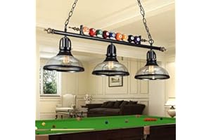LFOUTE Bilard Żyrandol E27 Retro Lampa Wisząca Przemysłowa Hanglamp Klosz Szklany Regulowana Wysokość Lampy Wiszące do Sali Bilardowej Restauracja Bar Klub Oświetlenie Sypialni Jadalnia Dekoracyjne