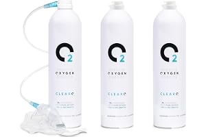 ClearO2 15 l syreburk med mask och tub | rent andningssyre i en lätt aluminiumbehållare | Tillverkad i Storbritannien (blandad, 15 l (paket med 1 full sats + 2 ersättningsburkar)