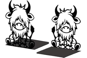 ‎PEACOBLUE Peacoblue Buchstütze Dekorativ Modern Hochlandrind Metall Buchstützen für Schwere Bücher 13.5x10.9x20.1cm, Bücherhalter für Heimdekoration, Bücherregal & Büro - 1 Paar