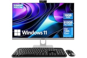 23.8" Full HD All in One PC Desktop Computer (Dec 2025 Release) - 16GB RAM, 512GB SSD, Windows 11, Intel 15th Gen Quad-Core CPU, HDMI, USB 3.0 - AIO PC with Wireless Keyboard, Mouse, 3MP Web Camera