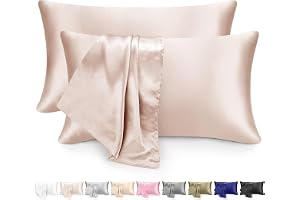Satin Pillowcase for Hair and Skin - Similar to Silk Pillowcase, 2 Pack Pillow Cases with Envelope Closure, Gifts for Women, Queen & Standard Size 51 x 76 cm (Rose Gold)