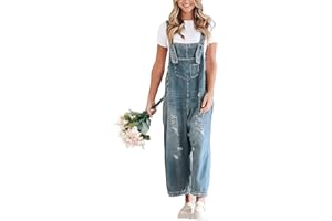 Vanchenl Damen Vintage Casual Denim Jean Overalls Lose Distressed Bib Latzhose Verstellbare Baggy Harem Romper Jumpsuit Hosen