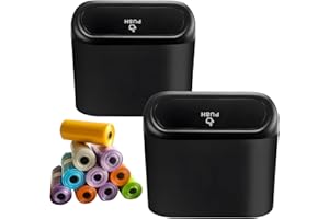 luwiscook 2Pcs Mini Car Trash Can Bin with Lid & 150pcs Trash Bags, Vehicle Car Rubbish Garbage Trash Can Bin Storage for Front Back Seat Accessories, Office, Home