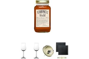 UNBEKANNT ODonnell Harte Nuss 25% 0,7 Liter + 2 Bugatti Nosing Gläser mit Eichstrich 2cl und 4cl + 2 Schiefer Glasuntersetzer eckig ca. 9,5 cm Ø + 1 ODonnell Ausgiesser