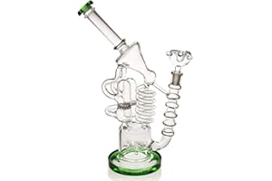 BONGBONGBONG glss Bong Gren Glasbongs Recycler Oil Rig Bong Gr¨¹n 33cm / 13in i 14,4mm Sch¨¹ssel Akcesorium do fajki wodnej Bong Chape Bong Water Hookahs Bongs