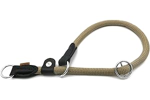 Aiminto Braided Rope Collar, Training Dog Collar, Round Martingale Collar, Slip Collar with Adjustable stopper and Slidable Stop Ring - Ideal for Large Dogs (L(1/2") - 20" Long, Khaki)
