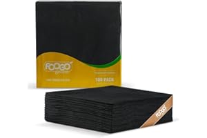 FOOGO Green 100pcs Elegant Black Paper Napkins, FSC® Certified, 33 x 33 cm, 2 Ply Strong Serviettes, Fully Home Compostable, Super Soft Paper Tissues, Cocktail Disposable Napkins