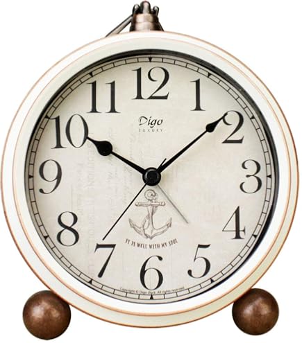 Réveil Rétro GOEDCH – Horloge De Table Analogique 5,3 Pouces, Silencieux, Métal Vintage Pour Chambre Bureau