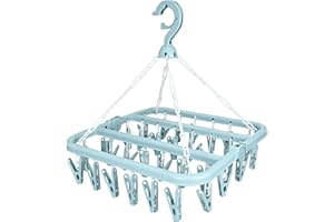 TWIRUSH Sock Dryer, Sock Drying Rack with 32 Pegs Laundry Drip Hanger, Foldable Indoor Hanging Dryer with Windproof Hook Clips Drying Rack for Socks Underwear Shoe Insoles Baby Clothes Gloves Hats(Blue)