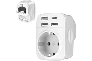 Hoppac 5 in 1 Adattatore Presa Inglese, Adattatore Tipo G Con 3 USB A e 1 USB C, Adattatore UK per Irlande, Hong Kong, Singapore, Malesia, Malta, Cipro, Emirati Arabi Uniti, Qatar, Pakistan