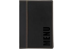 SECURIT - Porte-Menu Trendy Line - 1 Insert Fixe Double Face = 4 Pages A5 - Possibilité d'Ajouter des Inserts - Pour Café, Bar, Restaurant - Similicuir PU - Coloris Noir