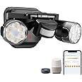 OREiN Motion Sensor Outdoor Lights, Smart WiFi Flood Lights Compatible with Alexa/Google Home, 450° Wide Adjustment 1600LM/12W(150W Equiv), 5000K LED Security Light for House Hardwired, Black
