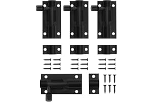 LEUUD Pestillo Puerta 4 Piezas, Cerrojo Puerta Interior Exterior, Pestillo de Acero Inoxidable, Pasador Puerta con Tornillos, Cerrojos de Puerta Bloqueo Deslizante para Cobertizo, Jardín (Negro)