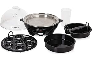 Tower T19023 Multi-Function Egg Cooker with Egg Poaching Tray & Omelette Tray, 360W, Black