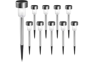 Melofo Outdoor Solar Stake Lights 10 Pack LED Waterproof Stainless Steel Garden Lights Solar Powered Stakes Garden Outdoor Light Post Path Light for Holiday Garden Pathway Patio Yard Christmas Gifts