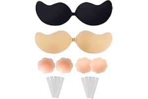 HuaCommerce 2 Pack Sticky Bra Push Up for Women – Strapless Backless Adhesive Bra with Nipple Covers & Tape for Backless Dresses, Weddings & Swimwear(Cup C)