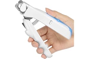 HOTUT Tagliaunghie per Cani e Gatti con Luce LED,Acciaio Inossidabile Tagliaunghie Gatto Professionale con Protezione di Sicurezza e Lima per Unghie per Veterinaria e Uso Personale(Bianco)
