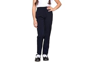 GA COMMUNICATIONS Girls Trousers Slim Fit Leg Kids School Uniform Pants Half Elasticated Waist Pull Up Bottoms