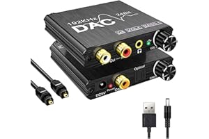 Hopbucan 192Khz Digital zu Analog Audio Konverter mit Bass- und Lautstärke Anpassung,Digital Spdif/Optisch/Koaxial zu Analog Stereo