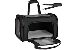 DOKENO Składana torba do przenoszenia psa do podróży, torba na zakupy dla psów i kotów, mała klatka dla zwierząt, rozszerzalna miękka torba na nosidełko dla zwierząt (czarna)