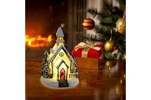 ISAKEN Christmas Village with Lighting, Christmas House Illuminated, Christmas Decoration Houses LED, Christmas Village Houses Accessories Decoration Miniature Retro Christmas Village Decoration