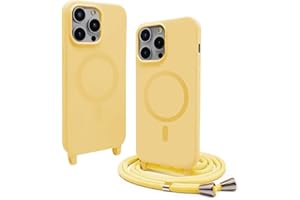 BGHHEU Handykette Hülle kompatibel mit iPhone 15 Pro mit Band,Handyhülle Kompatibel mit MagSafe,Abnehmbar Kordel zum Umhängen Silikon Case Magnetische Handyhülle,Gelb