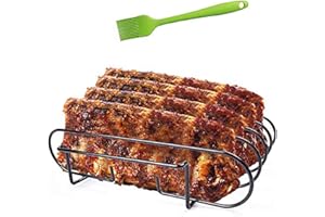 AISHNA Rib Racks for Smoking, Stainless Grill Stand BBQ Rib Holder, Holds 4 Rib for Grilling, Give 1 Pcs Grill Brush