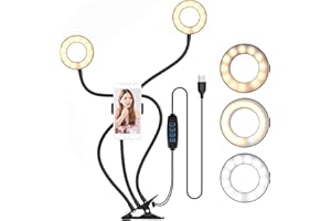 Andoer Braccio Selfie USB Flessibile Luce Ad Anello Selfie Ring Light Dual Lights 3 modalità Fill-in Lamp Design Flessibile Delle Armi per YouTube Video Live Streaming Vlog Trucco Fotografia