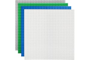 Etarnfly 4 Pack Classic Base Plates,25.5 x 25.5 cm Building Board Baseplates 100% Compatible with All Major Brands,Grey/Green/Blue/White