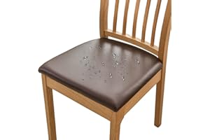 Bestenrose Dining Chair Covers for Set of 6 Waterproof Seat Slipcover PU leather Seat Covers for Dining Room kitchen Chairs Removable Chair Seat Cushion Cover with Fixing Buckle