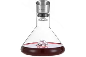 WIWONEY Decanter per vino, caraffa vino con filtro aeratore in vetro, aeratore per vini a design montagna innevata, regalo per vino, 1500ml