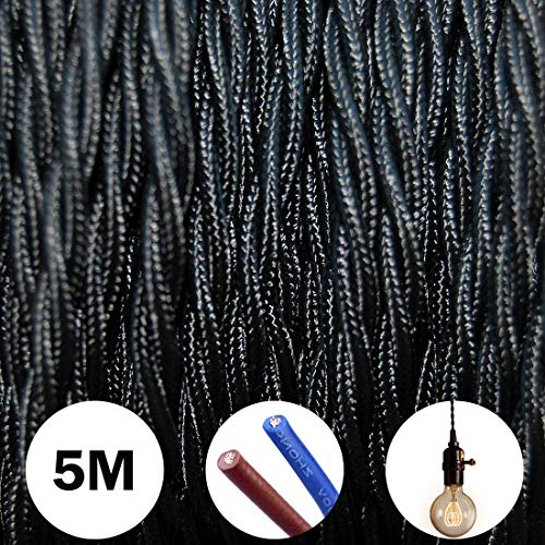 GUFAN - Cable eléctrico (Trenzado, Estilo Retro, 9 Colores a elección), Negro, 5 m