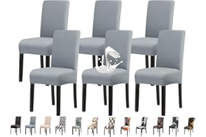 Jaotto Fundas para Sillas Impermeable Pack de 6,Fundas para Sillas de Comedor Respaldo Alto Ajustables,Cubiertas para Sillas Elásticas Lavables,Protector de Sillas para Cocinas,Antracita