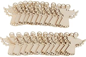 ‎F FITYLE F Fityle 24Pcs Weihnachten Kleine Engel Anhänger Holz, Natürliche Weihnachtsdeko, Holzanhänger zum DIY Basteln Bemalen, Baum Engel Anhänger für Weihnachtsbaum Dekoration, Engel mit hohlen Flügeln