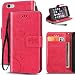 Produktbild Korecase iPhone 6 6S Hülle Drucken Schmetterling Muster Leder TPU Combo Bumper Tasche Schutzhülle Folio Magnetverschluss Flip Case Wallet Taljereep Ledertasche Handyhülle mit Kartenfach und Standfunktion (Rose)