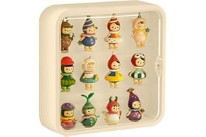 WMM Clear Display Case for Figures, Wall-Mounted Doll Storage Box, Adjustable Display Stand with Door Dust and Moisture Proof Suitable for Lego Collectibles Action Figures Pop Mart (Cream)