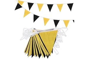 20m 52pcs Metallic Black Gold Bunting ADQUATOR, 16×21cm Polyester Fabric Reusable Triangle Flags Pennant Banner Supply for Indoor Outdoor Birthday Party Wedding Graduation Decorations