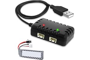 UNILLEA Chargeur 2-en-1 USB pour Batterie Lipo 7.4V, Compatible avec SCX24 SCX10, Les Marques RC, Drones, Bateaux, quadricoptères, connecteur XH-3P. Chargement Efficace, Compact et Facile à Utiliser