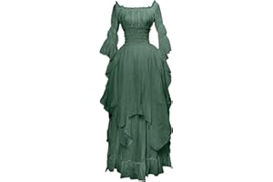AnnSemo Renaissance Costume for Women Halloween Steampunk Gothic Maxi Dress Ruffle Layered Victorian Dress Chemise Medieval Dress Pirate Peasant Dress Irish Long Dresses for Lady