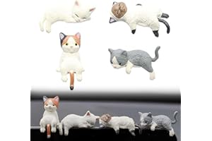 SULIUDAJI Lot De 4 Mini Figurines Mignonnes De Chat, Décoration Intérieure De Voiture, Accessoires D'Intérieur De Voiture, Rétroviseur De Voiture, Décoration De Chat, Figurine De Chat, Anima
