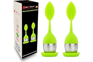 HelpCuisine® infuser/infuseur de thé/filtre diffusseur/passoire a thé à forme de Feuille de Thé, infuseur réalisé en silicone à 100% alimentaire et en INOX de haute Qualité, Lot de 2 pcs(Vert)