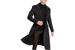LUCKME Long Trench Coat Mens,Wool Overcoat Full Length UK Long Pea Coat Winter Warm Jacket Coat Business Casual Smart Outwear Regular Fit Trench Coat Size 10-20