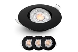 EMOS LED Recessed Spotlight 230V Dimmable, 4.9W / 480lm, 50° Swivel, Warm White 2700K | Set of 3 Recessed Spotlights LED Spot Ultra Flat, Round | Ceiling Spots LED Dimmable for Indoor Spaces, Black