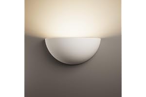 LightHub Half Moon Modern Up Gypsum Plaster Indoor Paintable Wall Washer Uplight E14 (SES) Sconce Light Fitting (LED Ready) White (with LED Dimmable Bulb)