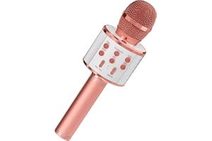 GIFTMIC Kids Microphone for Singing, Wireless Bluetooth Karaoke Microphone for Adults, Portable Handheld Karaoke Machine, Toys for Boys and Girls Gift for Birthday Party (Rose Gold)