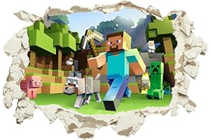 OBLRXM Min-ecraft Muraux Autocollants,Anime Stickers Muraux,Muraux Stickers Enfants,Cartoon 3D Muraux,Sticker Créatifs Amovible Muraux Autocollants,pour Enfants Décor Cartoon Chambre Produit (40*60cm)