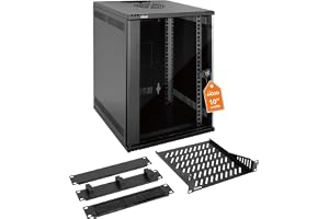 Tecmojo 10 tum 9U 330mm djup Väggmonterat Nätverksskåp, Nätverksskåp med Rackhylla, Borstlist, Kabelorganisator för 10" AV/IT