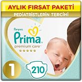 Prima Bebek Bezi Premium Care, 1 Beden, 210 Adet, Yenidoğan Aylık Fırsat Paketi